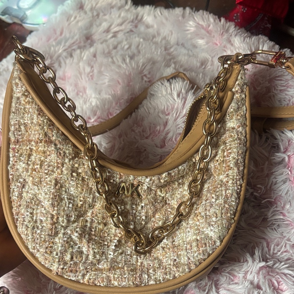 Anne Klein Tweed Shoulder Bag with Gold Chain